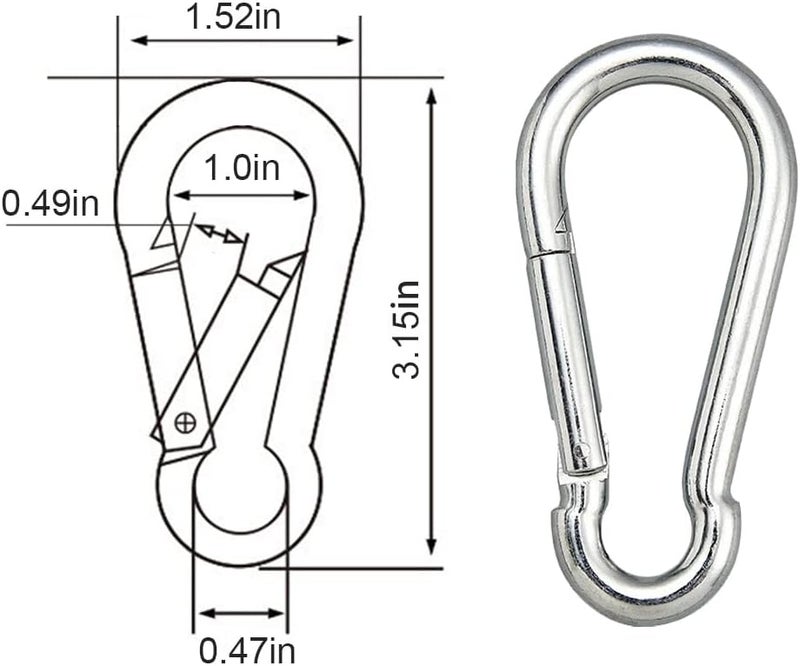 CAIDMOS 5PCS 3.15in Large Carabiner Clip, Stainless Steel Carabiner Heavy Duty, Spring Snap Hook, Locking Climbing Caribiners Clips for Gym, Plant Hanging, Outdoor Camping, Hiking. 600 lbs - Image 2